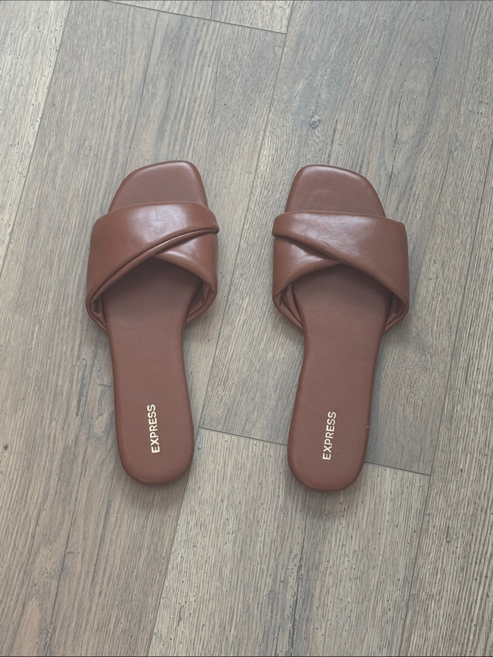 Express Tan Crossover Strap Slide Mules